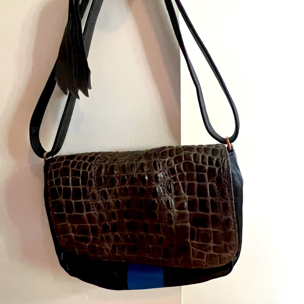 Clare V. shoulder bag with blue stripe